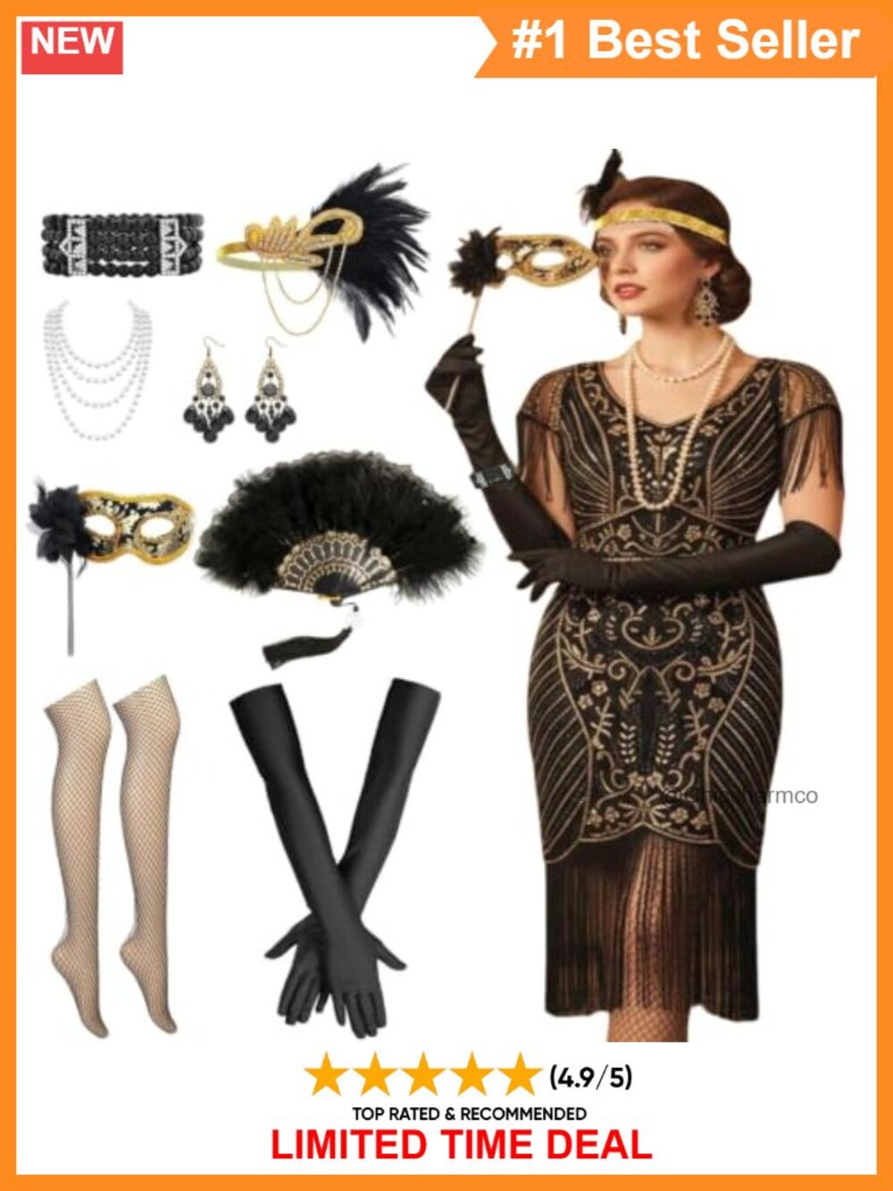 1920s Flapper Dress Set Sequin Fringe Roaring 20s Gatsby Costume